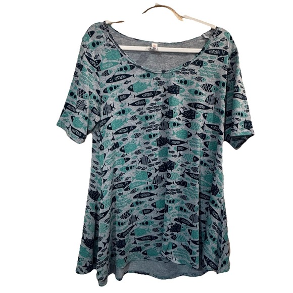 LuLaRoe Tops - Lularoe Shirt Tee V-Neck Floral Short Sleeve Teal Blue Stretch Soft Large